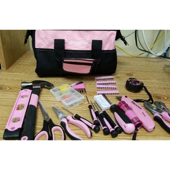 Pink Tool Kit 263-Piece Home Repairing Tool Set with Wide Mouth Open